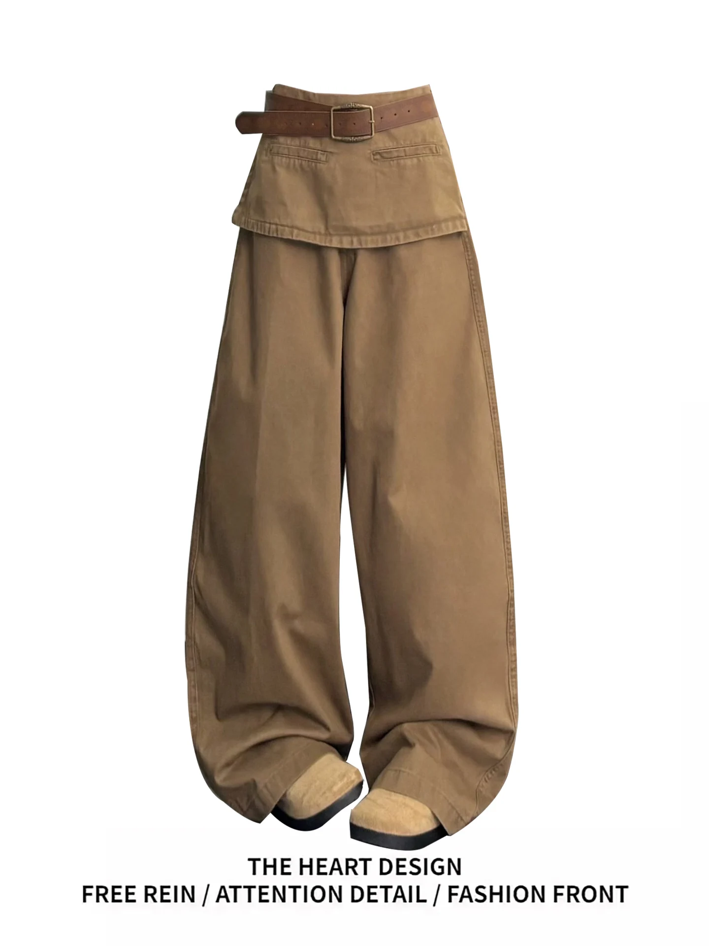 Calças Jeans Fenas Americanas Retrô de Cintura Alta, Corte Solto, Cor Cáqui, Perna Larga, Resistentes ao Desgaste, Casuai...