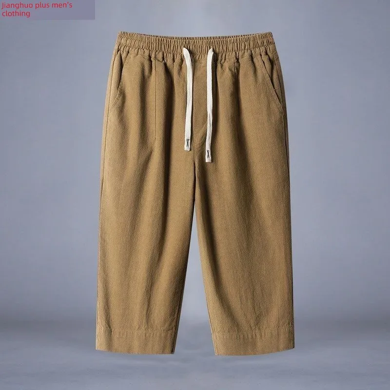 Loose Fit Linen Cotton Men's Shorts Straight Leg Thin Material Seven-Quarter Length Summer New Chinese Style Large Size