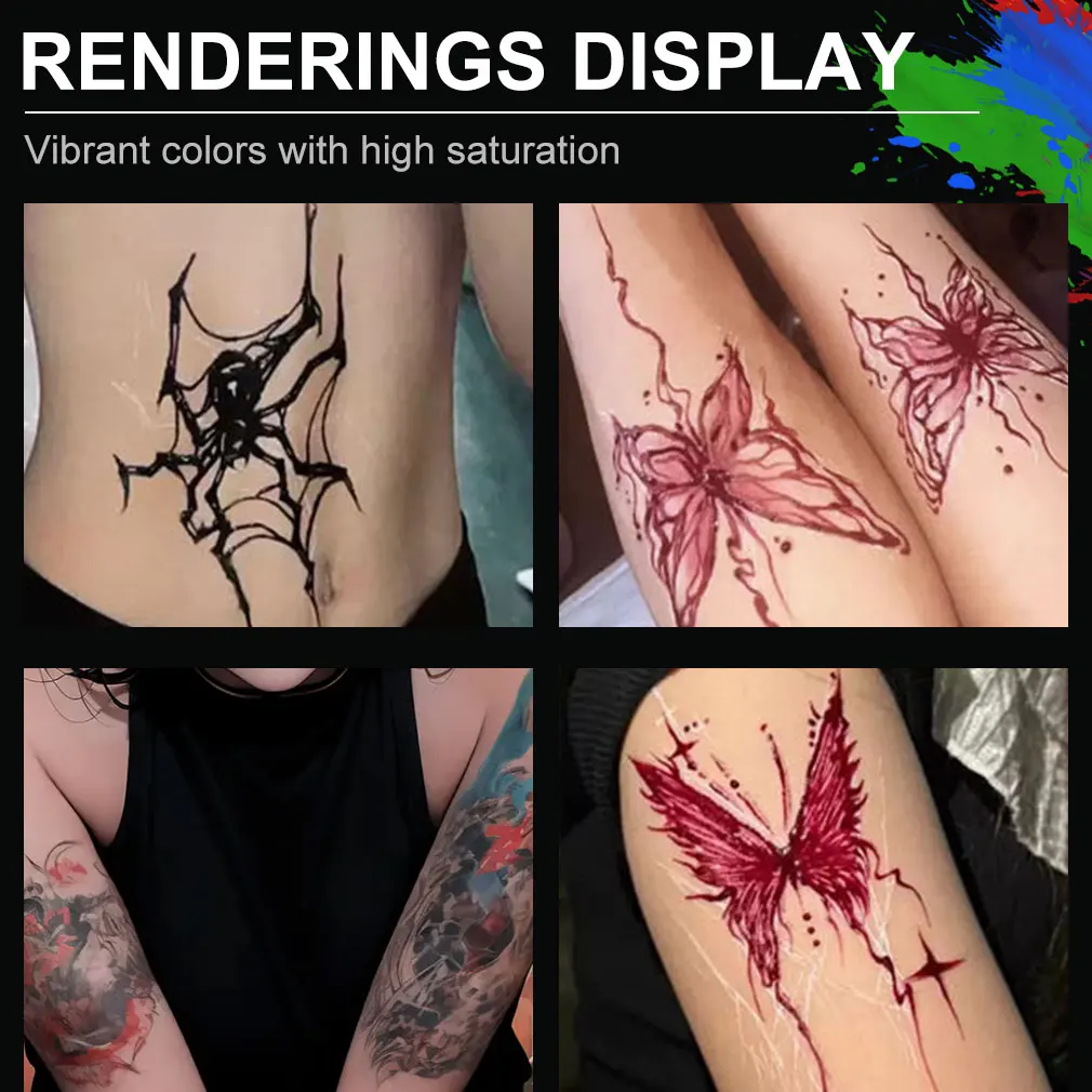 Colorful Henna Tattoo Paste, Plant-Based Fruit Juice Ink for Hand-Painted Temporary Body Art, Waterproof, Long-Lasting, DIY Cone