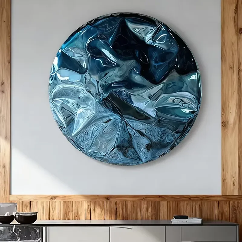 Modern Round Mirror Stainless Steel Figurine Polished 3D Custom Wall Art