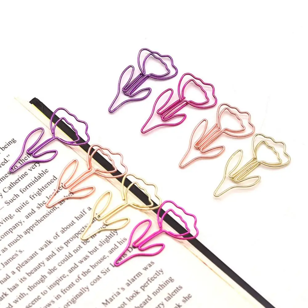 10PCS/Set Flower Shaped Flower Paper Clip Metal Colored Mini Paper Clip Pattern Office Stationery Flower Bookmark