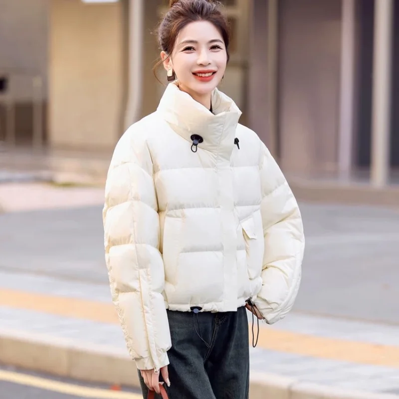 

Short Women Down Jacket Korean Winter Coat Female Fashion Simple Bread Clothing Drawstring Outerwears Thick Warm Coats Down