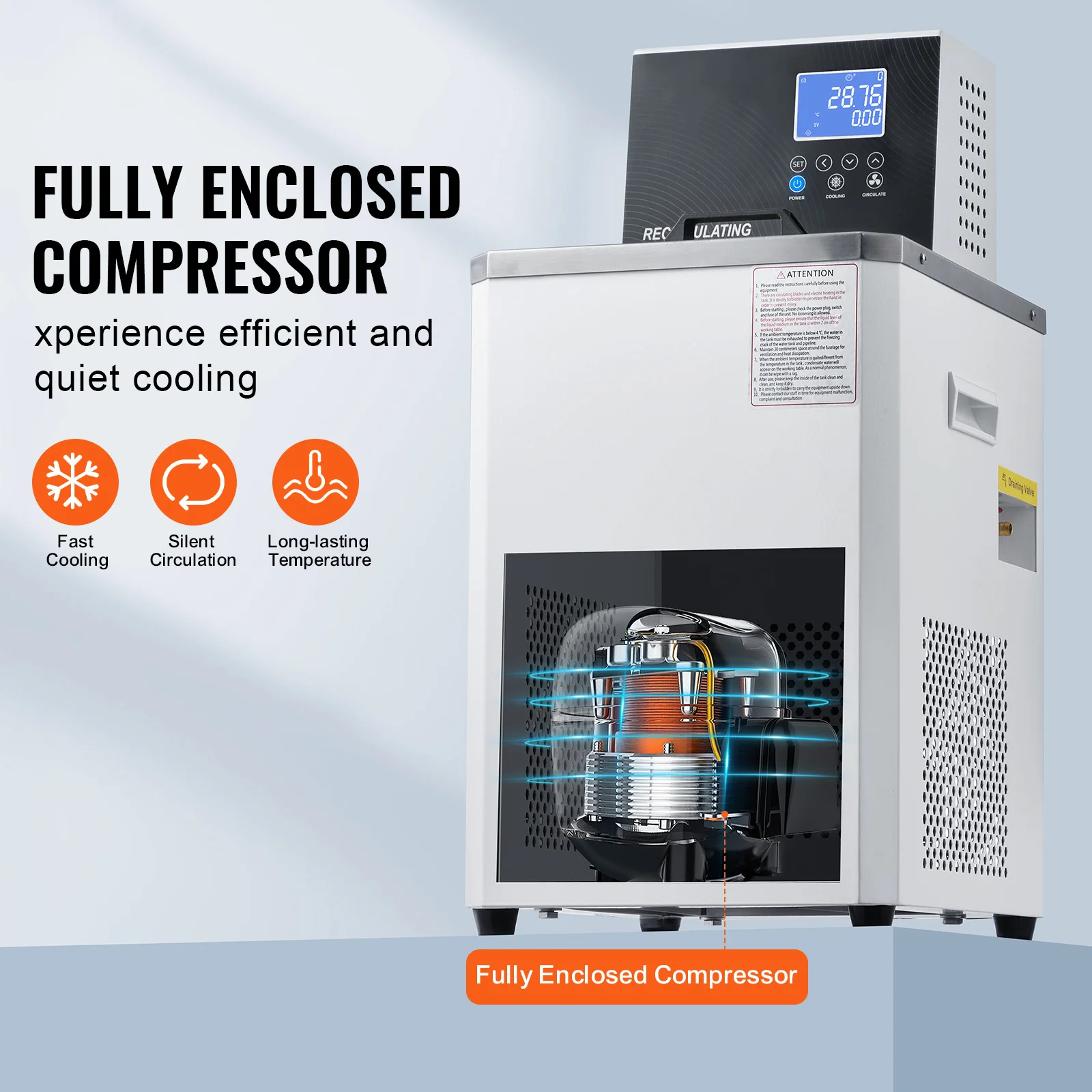 VEVOR Lab Chiller Circulator 6L Chiller Lab Low Temperature Cooling Liquid -4°F-212°F Circulator Pump Chiller LCD Display