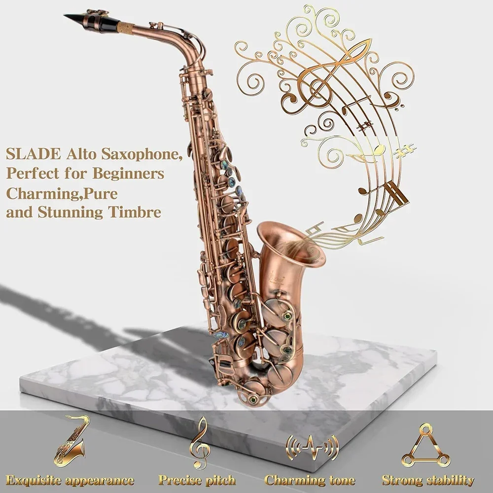 Red Antique Eb Alto Saxophone for Beginners Adults Brass E Flat Key Type Saxophone Woodwind Instrument with Case Strap Glove