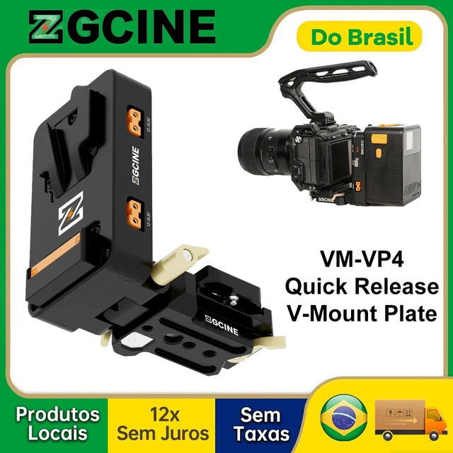 ZGCINE VM-VP4 Placa de montagem em V de liberação rápida, Arca-Swiss 38 mm com saída USB-C PD/D-Tap para bateria de montagem em V/câmera DSLR/tripé