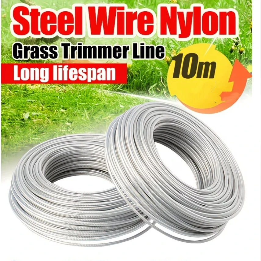 Hot Sale Long Round Roll Steel Wire Nylon Lawn Mower Cord 5M 10M 15M Brushcutter Trimmer Rope Grass Cutting Replacement Line
