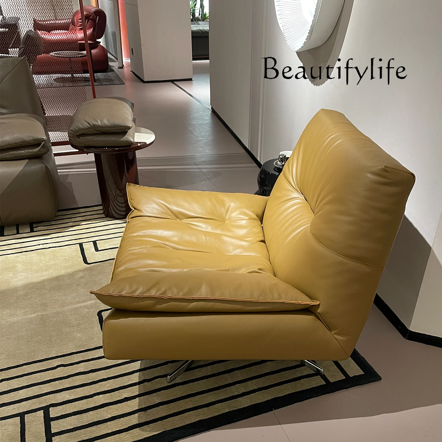 

All-leather leisure chair designer down single sofa chair living room business negotiation versatile Italian minimalist luxury