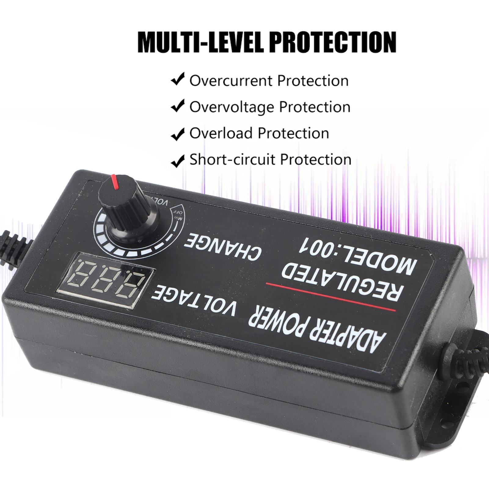 AC/DC Adjustable Power Adapter Multi-level Protection Adjustable 9‑24V/3‑12V/4‑24V Anti Interference Power Adapter Supply