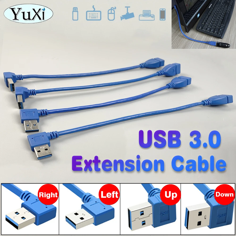 

1 piece USB3.0 Female to Male 90 Angled Extension Cable Adaptor Right Left Down Up Blue USB 3.0 Extension Cable 23-25CM