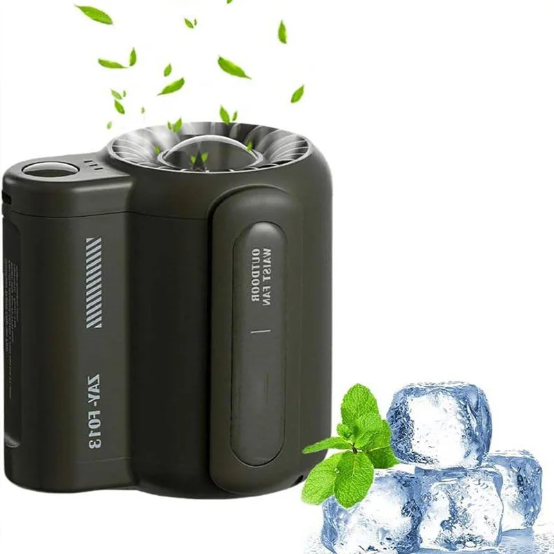 Creative waist-mounted fan with brushless motor, silent airflow cooling, compact outdoor personal air conditioner