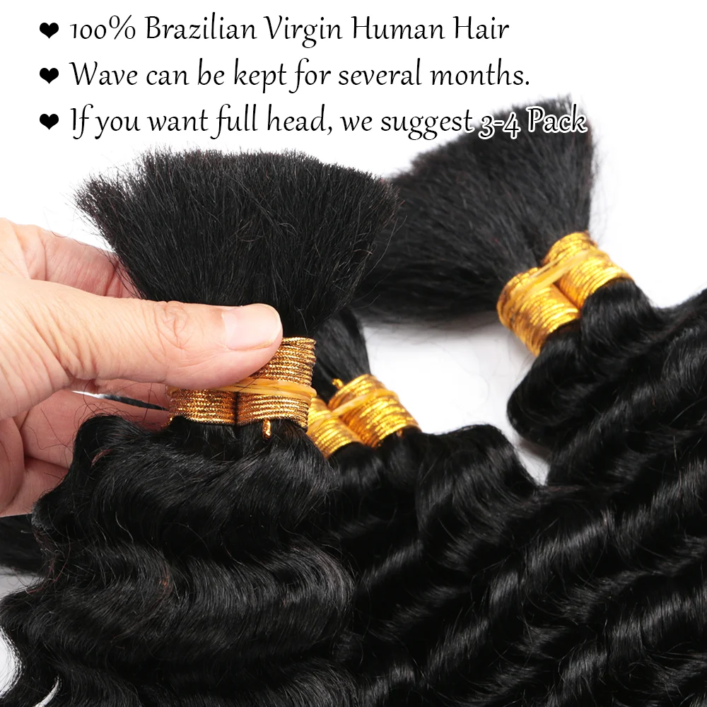 Boho Braids Human Hair Curly Hair Bundles Bulk for Braiding Deep Wave 2 Bundles 100g No Weft Human Hair Bundles Hair Extension