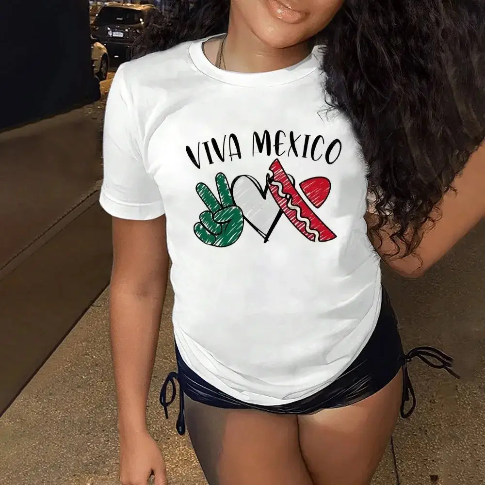 

Women's Mexican Slogan Print Quick-Drying White T-Shirt Casual Loose Short Sleeve Top Summer Fashion Large Crew Neck Top