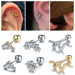 1PC Stainless Steel Zircon Ear Piercing Earring for Women Snake Ear Studs Cartilage Earring Helix Conch Lip Piercings Jewelry