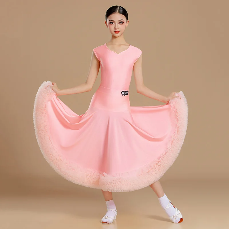 

Chiffon Modern Dance Dress Kids Girls Professional Standard Dancewear Bodysuit and Swing Skirt Performance Practice Costume