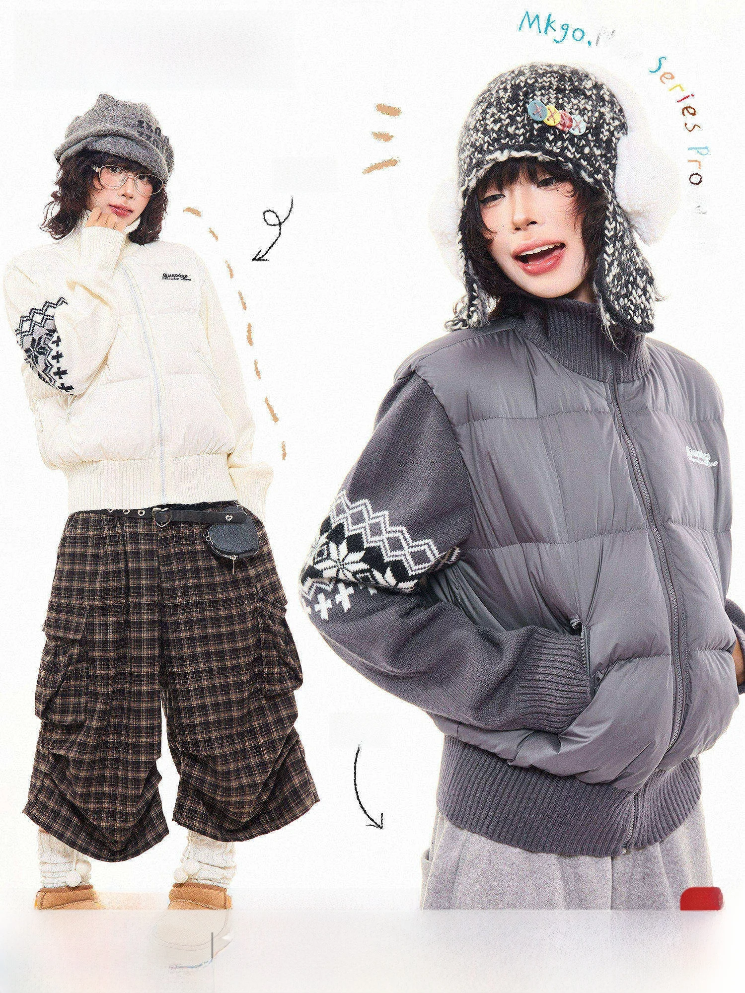 

Warm Fitted Knitted Patchwork Du down Jaet Women's Winter New Sle MKGO American Retro Floral Embroidery ort Cotton Coat