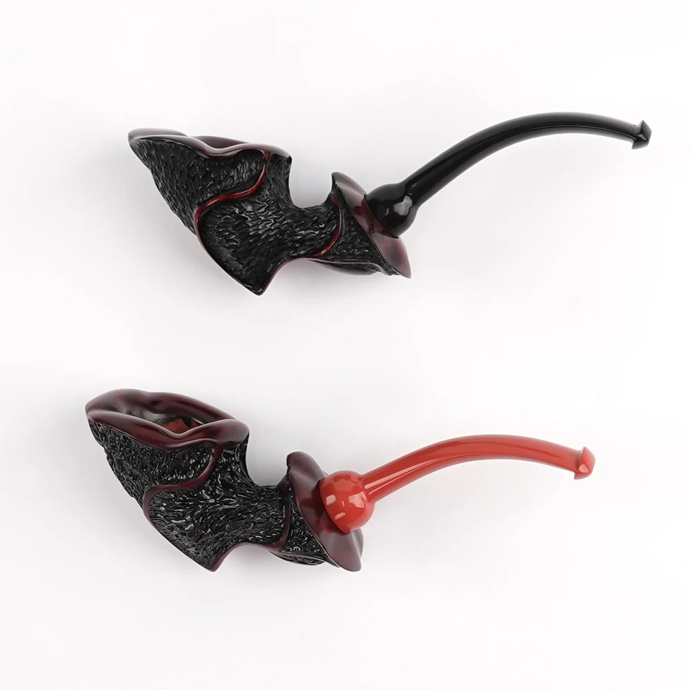 Lady Mini Tobacco Pipe Hand-Carved Flower Type Smoking Pipe Black Background Red Stripes With Black Cumberland Stem