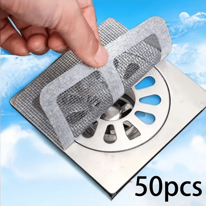 50pcs Disposable Drain Filters - Hair Catcher for Shower, Kitchen Sink Strainer, Bathroom & Outdoor Use