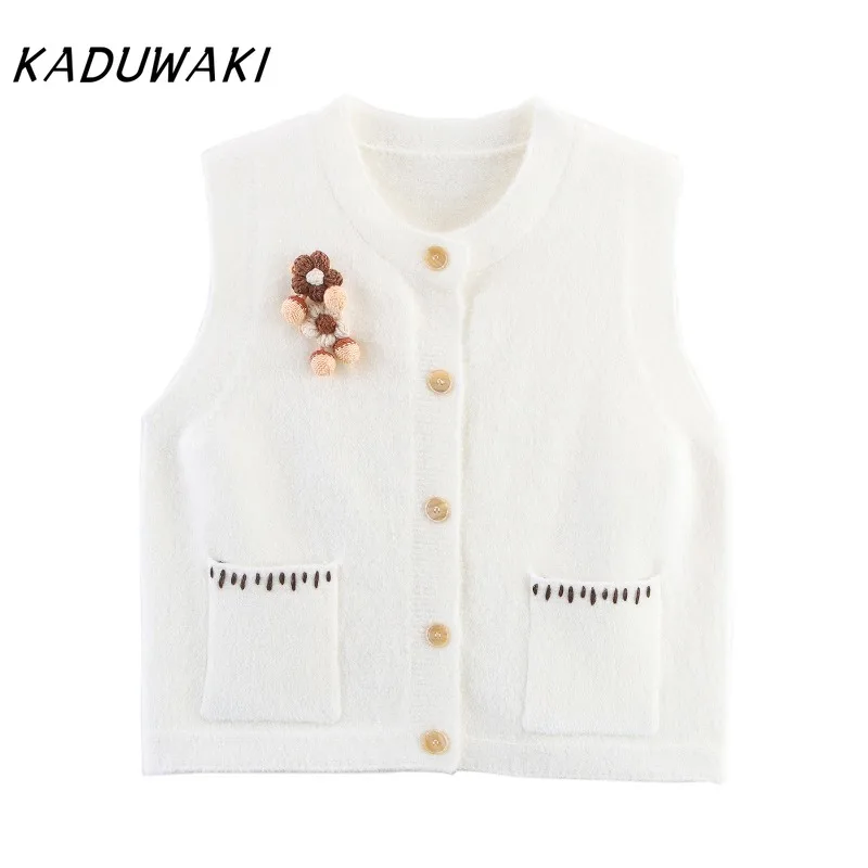 

KADUWAKI Korean Version Autumn French Retro Literary Knitted Vest Sweater Japan Layered Horse Clip Jacket Жилеты Женские Модные