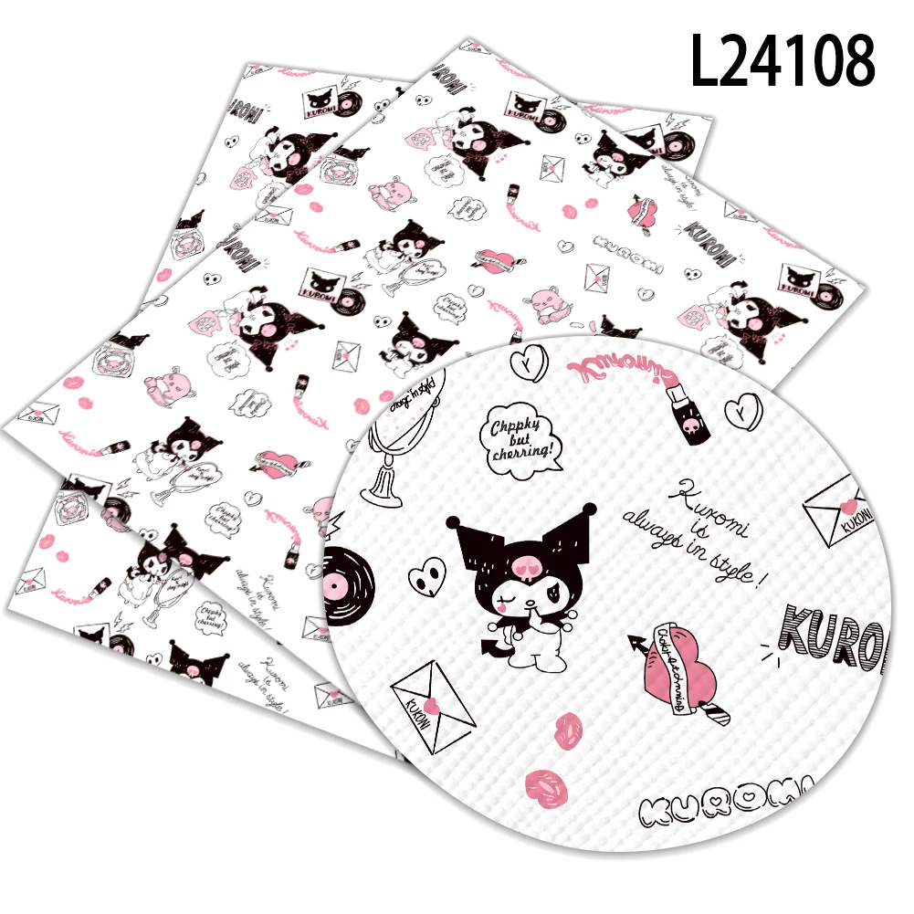 Sanrio Kuromi Print  Faux Leather Sheet Cross Pattern For DIY Craft Decoration And For Bags And For Shoes 30x136cm