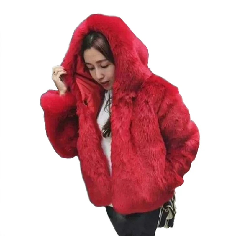 2022 nuove donne invernali corto elegante cappotto di pelliccia sintetica nera con cappuccio femminile spesso caldo soffice cappotto di pelliccia artificiale giacca rosa