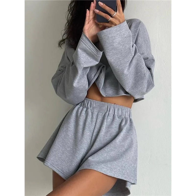 Abrt-feminino 2 peças roupas shorts de suor define oversized casual lounge combinando conjunto moletom agasalho roupas de outono