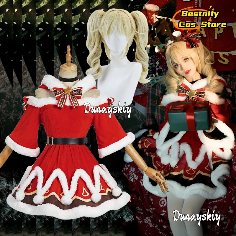 Barbara Gunnhildr Cosplay Christmas Costume Anime Game Genshin Impact Clothes Xmas Skin Dress Lolita Wig Woman Kawaii Uniformed2