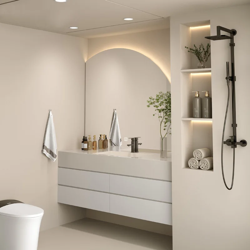 

Modern European Smart Bathroom Vanity Set Double Sink Floating Bathroom Top Stainless Steel Enclosure