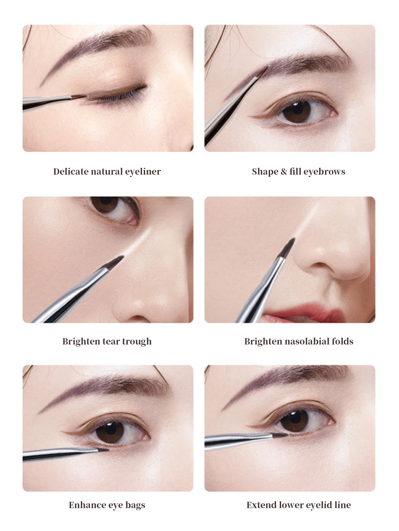 ชุดแปรงแต่งหน้า 5 ชิ้น แปรงเขียนขอบตาแบบใบมีด แปรงเขียนขอบตาล่าง หัวแบน แปรงเขียนคิ้วแบบเฉียง แปรงปัดขนตาแนวนอน