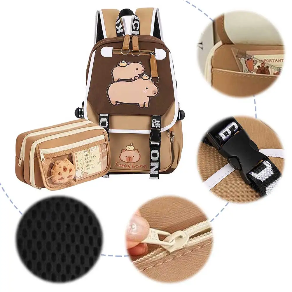 

Capybara Cute Backpack with Pencil Case Casual Bookbag Adjustable Strap Adorable Daypack Travel Backpack