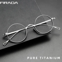 FIRADA Fashion Small Size Eyeglasses Retro Pure Titanium Round Eyewear Comfortable Prescription Glasses Frame Men Women S10518-C