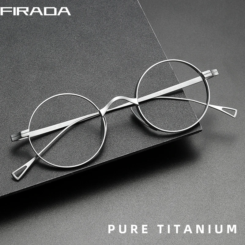 FIRADA Fashion małe okulary okulary Retro czyste tytanowe okrągłe okulary wygodne okulary korekcyjne ramka mężczyźni kobiety S10518-C
