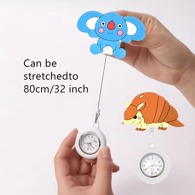 Unisex Children Chest Watches Nurse Doctor Hospital Medical Cartoon Cute Animals Retractable Clip FOB Pocket Watches Hang Brooch