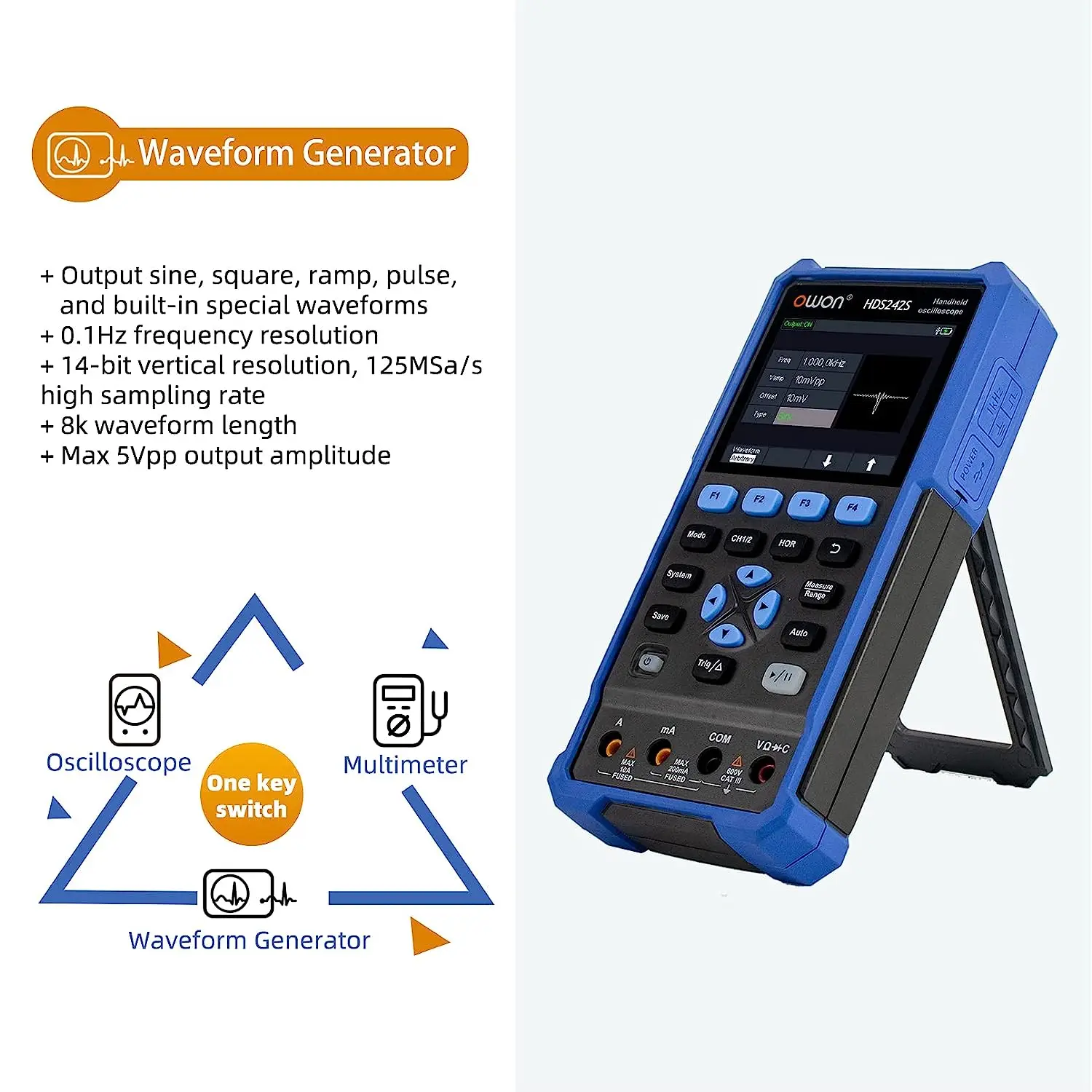 OWON HDS242 /HDS272/ HDS242S / HDS272S Handheld Digital Oscilloscope 2 Channels with 70MHz Bandwidth Digital True-RMS Multimeter