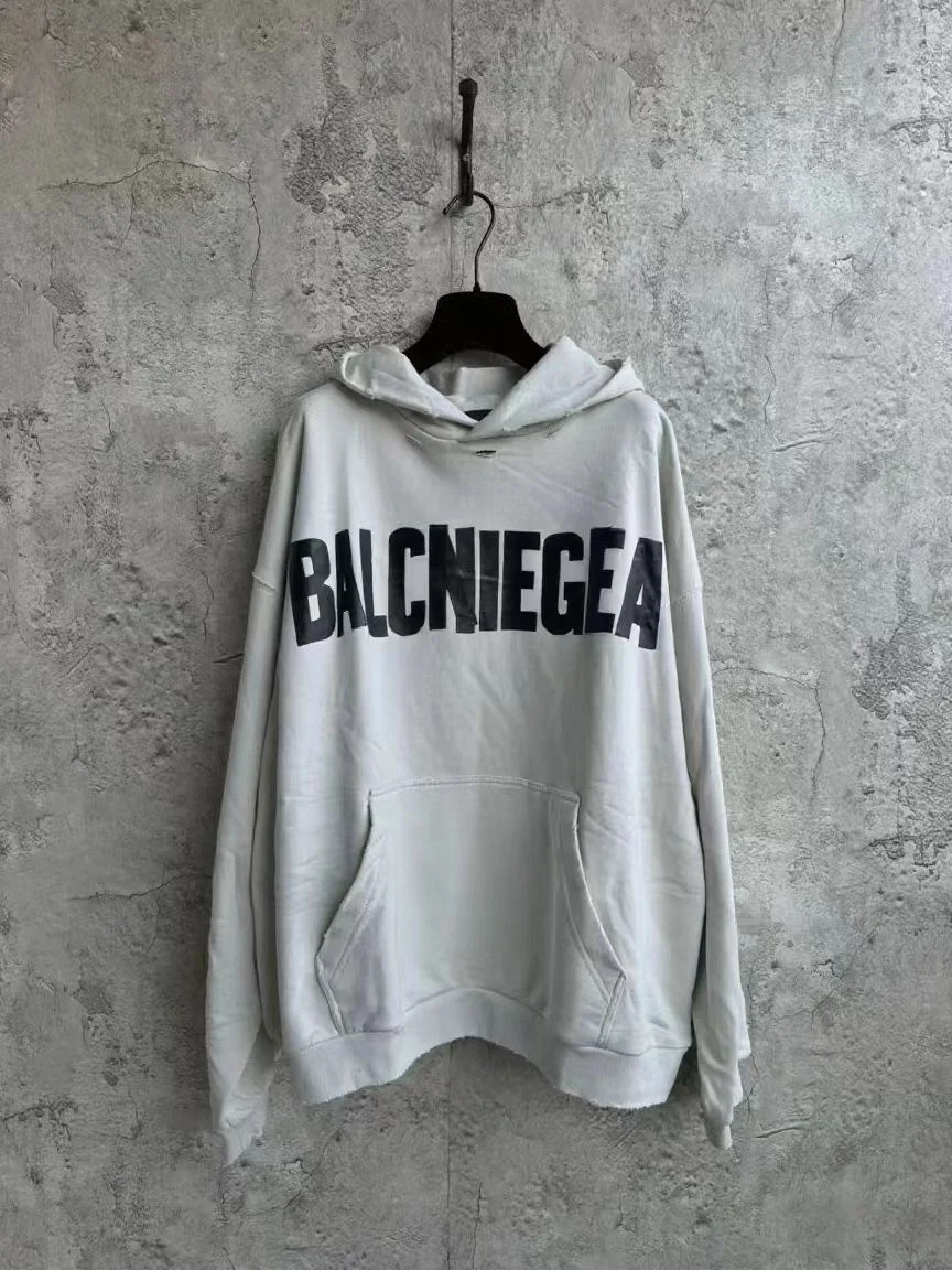 

BLCCNIEGEA Heavyweight High-Quality Fashion Tape Print Letter Hoodie Loose Fit Pure Cotton Paris B Hoodies Unisex