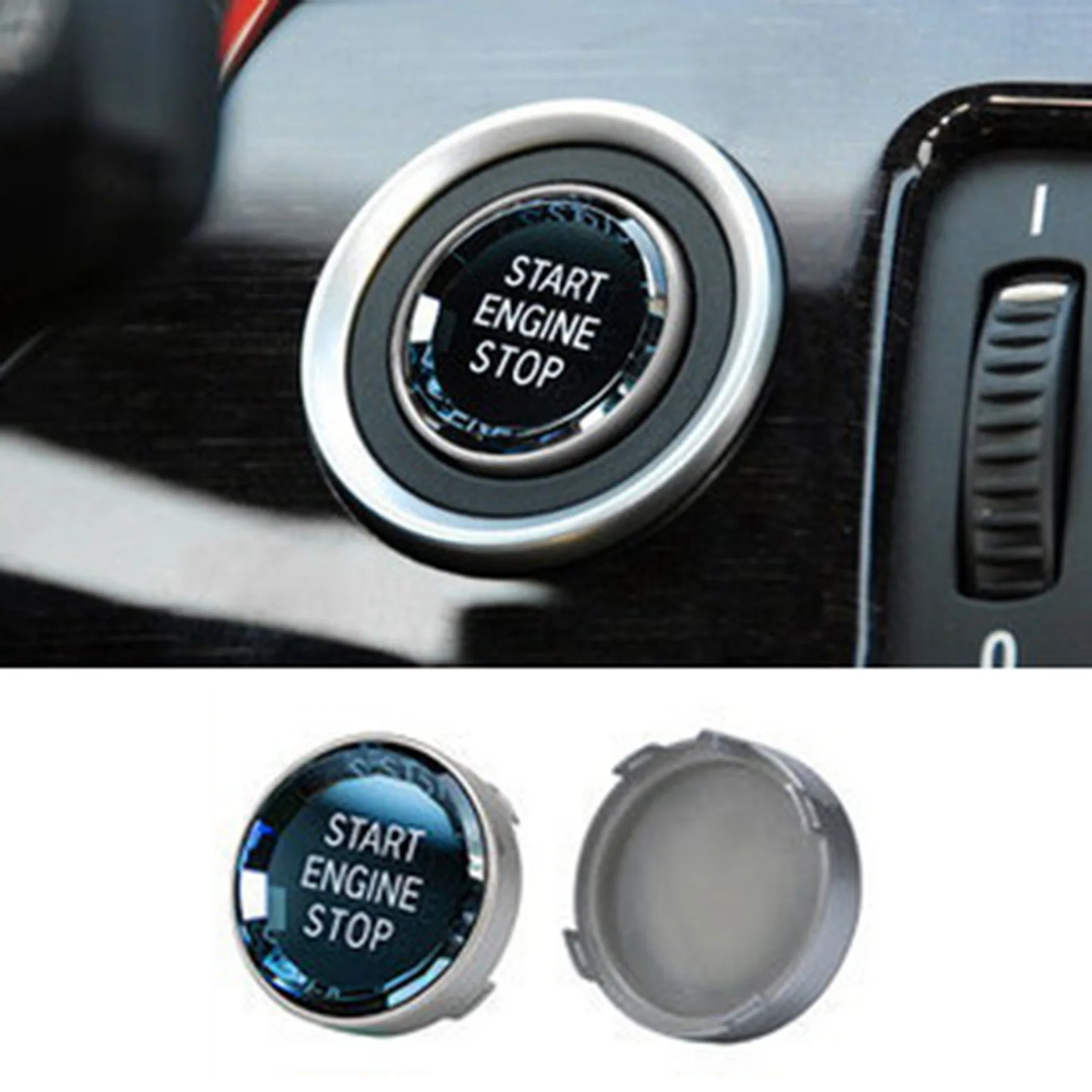 Car Interior Switch Cover Crystal One-Key Engine Start Stop Button Sticker Trim for BMW- 3/5 Series E70 E90 E60 Black