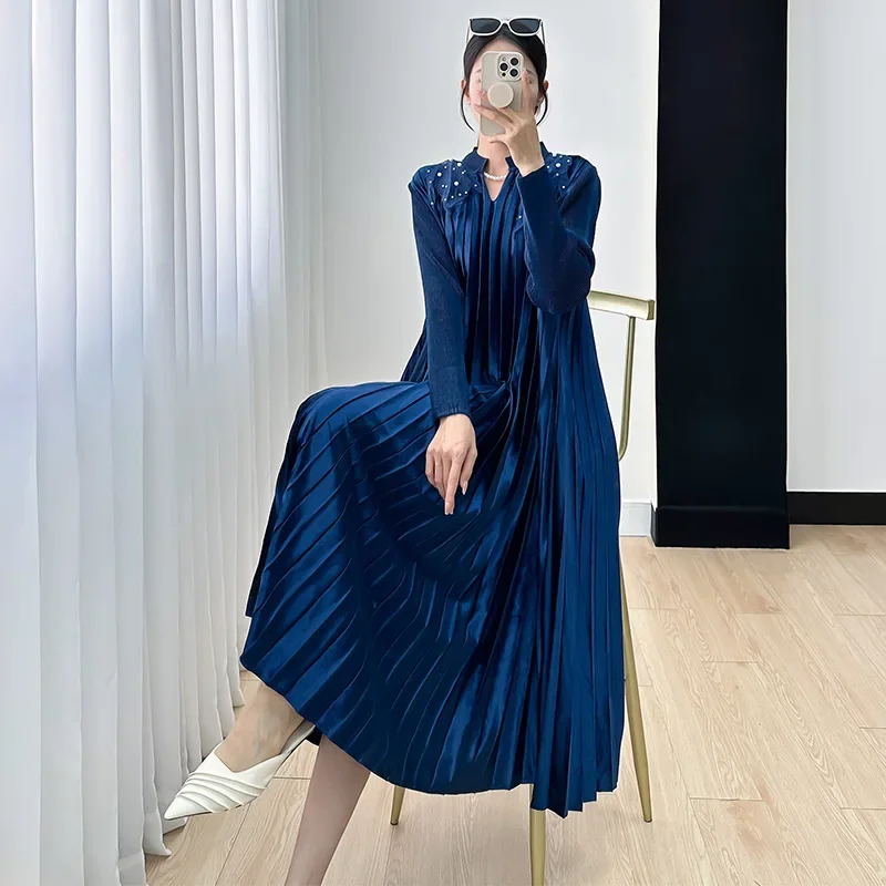 Miyake High-end Loose Dress 2023 Autumn and Winter New Fashion Pleated Temperament Aging Elegant Evening Dresses Women Clothing