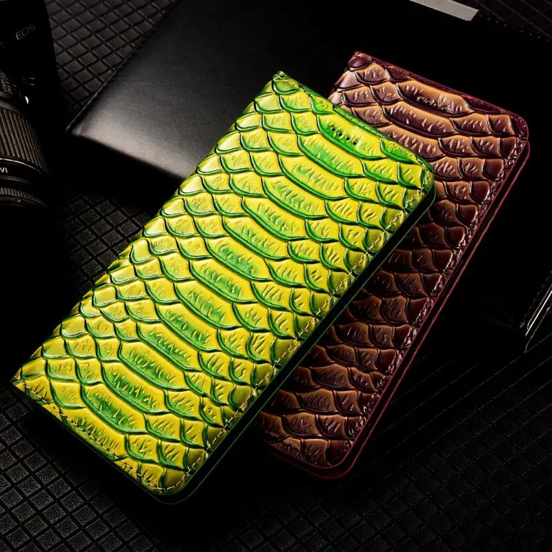 Luxury Snake Texture Genuine Leather Case for XiaoMi Poco X5 X2 X3 X4 GT NFC X5 Pro C3 C31 C40 C50 C55 Wallet Phone Flip Cover