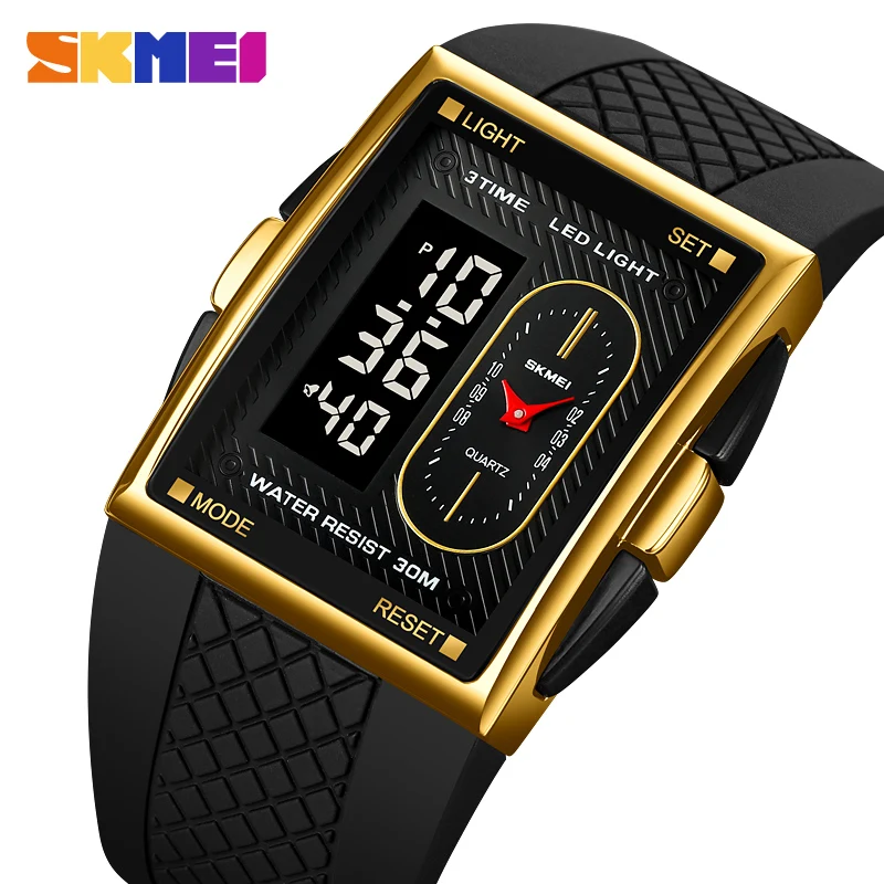 SKMEI Creative 3 Time LED Light Display Digital Stopwatch Sport Watches Men Waterproof Calendar Wristwatch Alarm reloj hombre