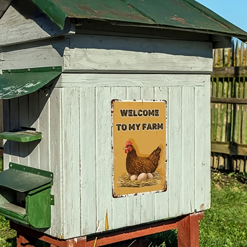 1pc Chicken Hen Welcome To My Farm Metal Sign, Vintage Metal Tin Sign, Bar Wall Decor, Fun Vintage Pattern Home Decor Tin Painti