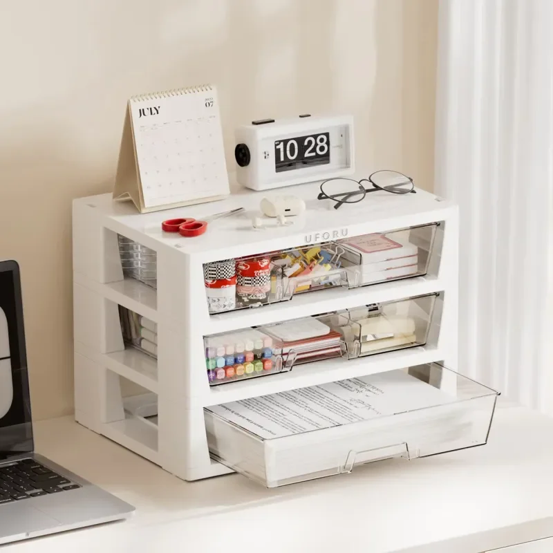 UFORU multi-layer transparent drawer type white large-capacity plastic storage box desktop stackable transparent storage rack