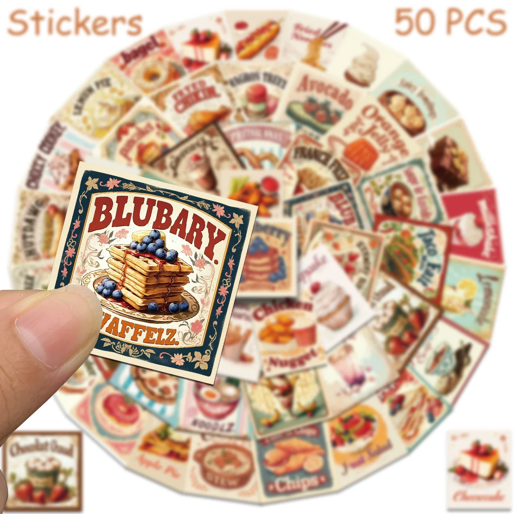 50 قطعة كعكة الغذاء الرجعية المعكرونة ملصقات الشارات لأجهزة الكمبيوتر المحمول سجل القصاصات حقيبة الثلاجة الغيتار DIY بها بنفسك ملصقات الكرتون الجمالية