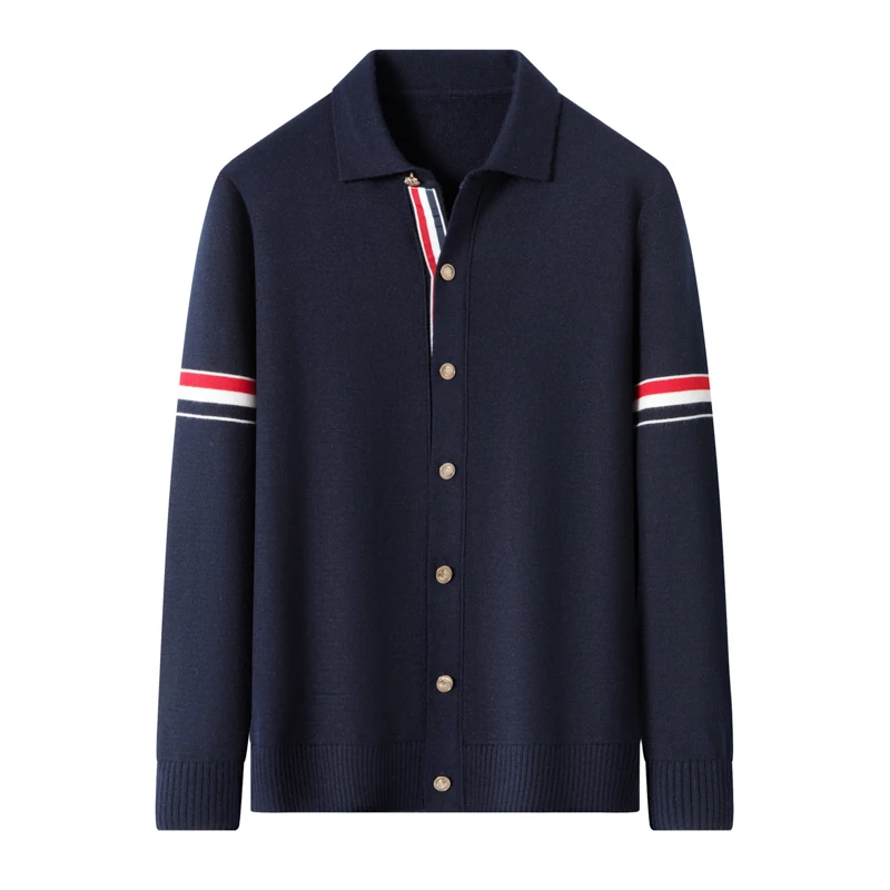 High-End-Marke Strickjacke Männer Frühjahr Herbst Neue Mode Persönlichkeit farbige gestreifte Open-Shirt Luxus Freizeit Komfort Warmwarme Pullover Jacke – Detail 13