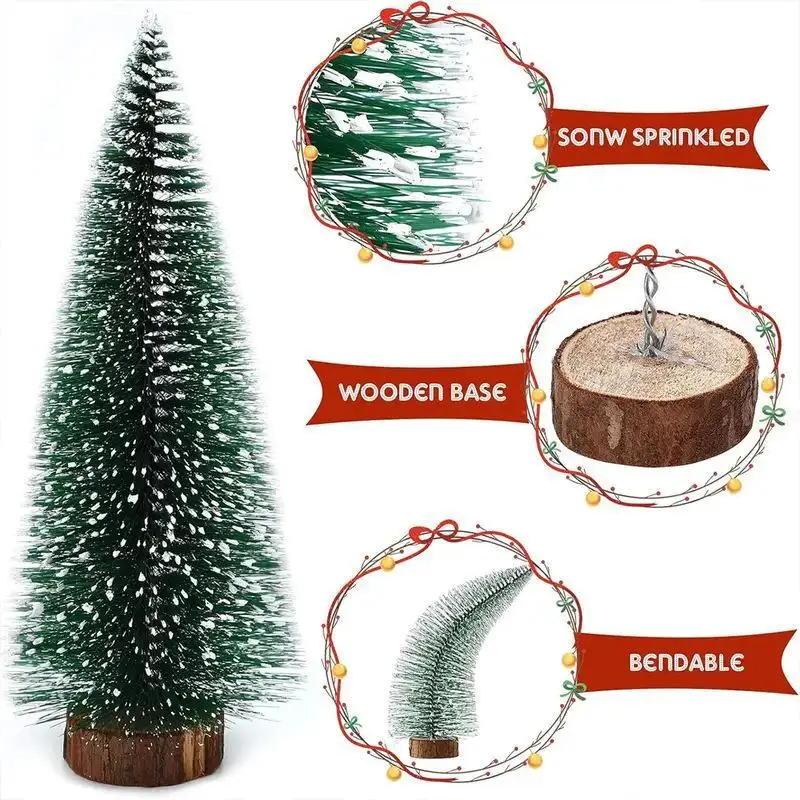 #Mini Artificial Snowy Christmas Tree Frosted Texture Wooden Base Small Tabletop Decor for Holiday Window Display Home Decor