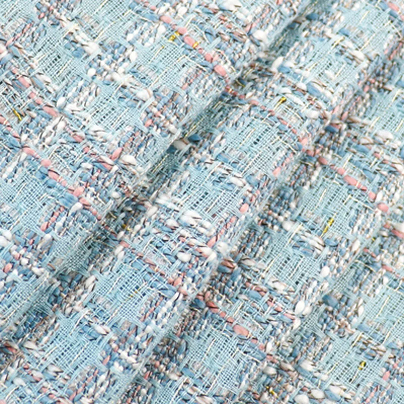 

Blue Lattice Pattern Tweed Yarn-dyed Fabric For Woman's Autumn Coat Dress Jacket Suits Handbag DIY Cloth Sewing Material