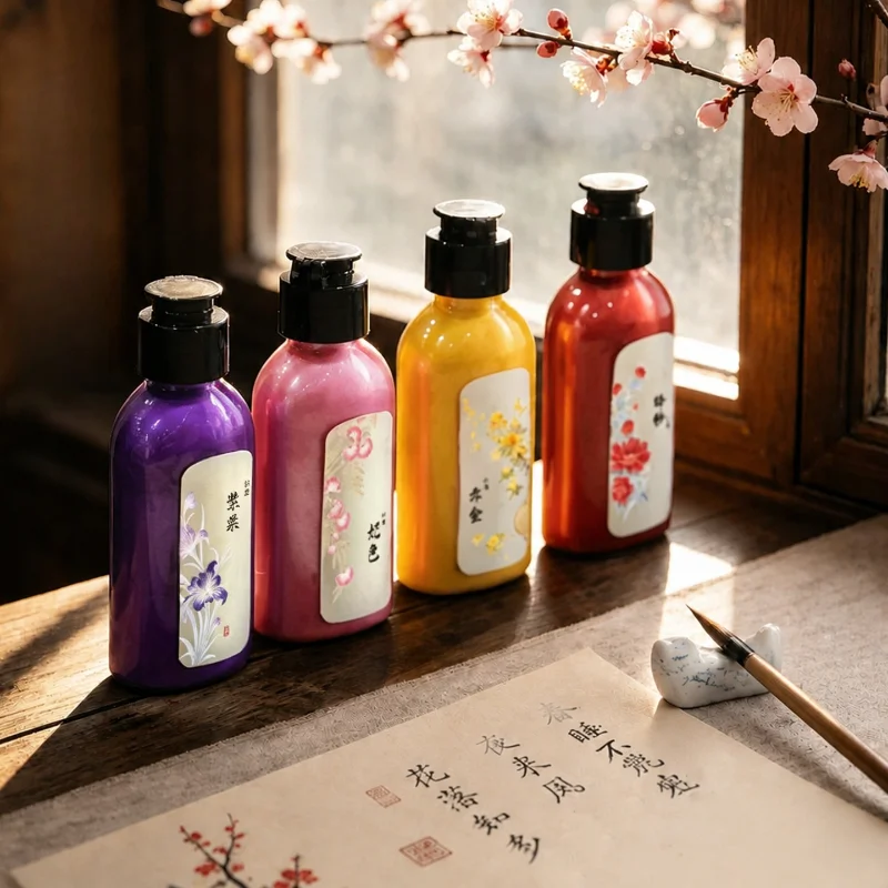 8 Colors Pearl Sheen Chinese Calligraphy Ink Set Colorful Painting Ink for Beginners Art Writing Stationery
