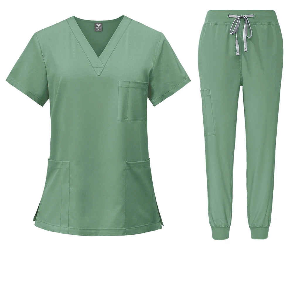 Slim Fit Frauen Peelings setzt medizinische Uniformen Tops Hose Krankenhaus chirurgische Overalls Zahnklinik Salon Pet Spa Arbeits kleidung Anzüge