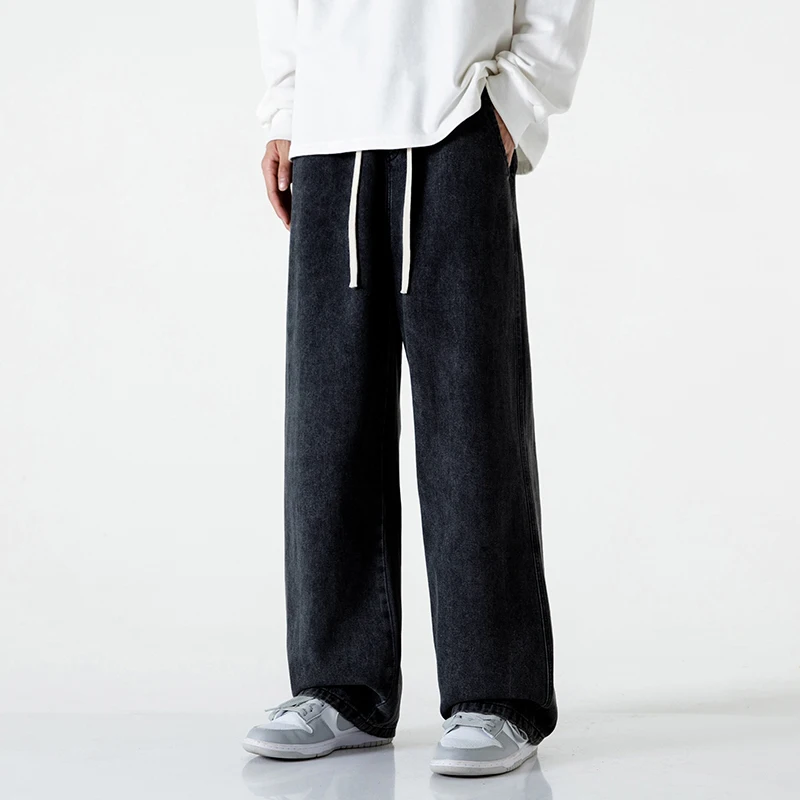 メンズワイドレッグバギージーンズ,韓国ファッション,ストレート,カジュアル,ルーズフィット,カーゴデニムパンツ,ライトブルー,グレー,ブラック,ストリートウェア,新品