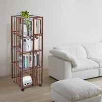 5-tier Mobile Bookshelf W/Drawers Vintage Office Book Storage Shelves Book Display Shelf 100KG Load-bearing