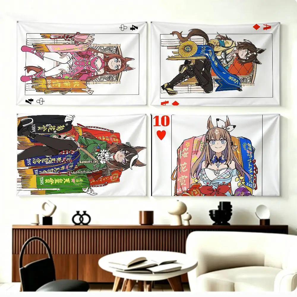 Anime U-Umamusume Pretty Derby Flags Wall Hanging Background Art Banner for Bedroom Home Outdoor Decor