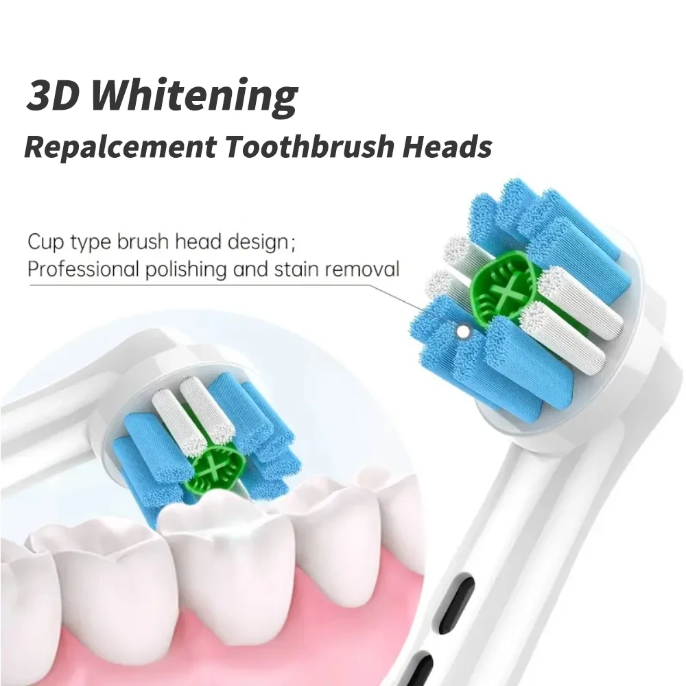Cabezales de repuesto compatibles con Oral B, cabezales de repuesto de cepillo de dientes eléctrico genérico blanco 3D